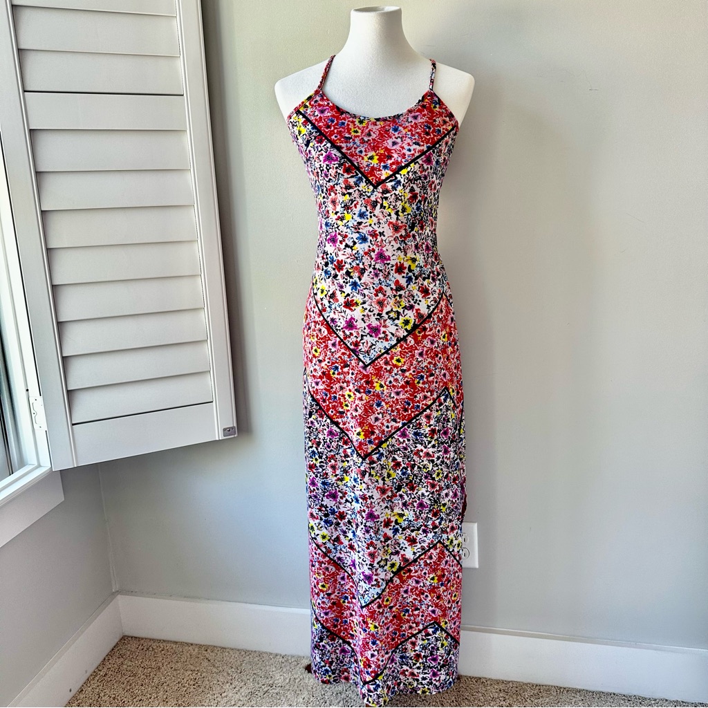 Pink Floral Spaghetti Strap Maxi Dress Size Small Petite